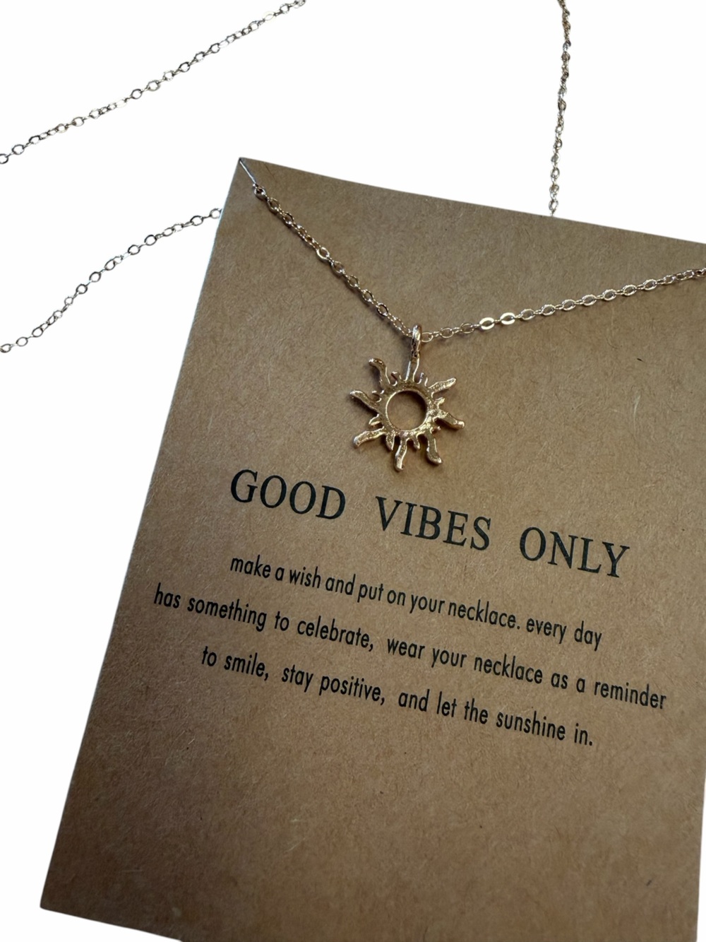 NWT good vibes sun Pendant Necklace great gift idea for a friend or teen